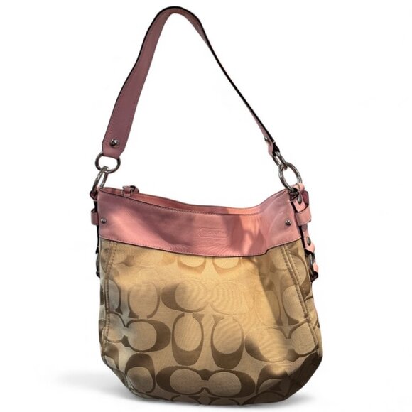 Coach Signature F14709 Shoulder Handbag Hobo Purse Pink w/ Crossbody Strap - Picture 1 of 12